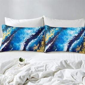 img 3 attached to Teal Blue Marble Bedding Set - Duvet Cover with Gold Texture - Comforter Cover for Kids - Boys and Girls - Trippy Fluid Liquid Design - Twin Size - 1 Gypsy Golden Abstract Tie Dye Duvet Cover with 1 Pillowcase