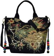 👜 женские этнические путешественнические мешковины с плечевым ремнем, сумка в стиле тоте с блестящим украшением, вышитая сумка с фениксом логотип