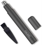 waterproof metal case ear and nose hair trimmer with eyebrow and facial hair trimming abilities for men and women - battery-operated and easy to clean (black) logo