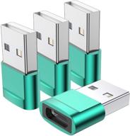 💚 green usb c female to usb male adapters 4-pack | type c to usb a charger cable adapter for iphone 11 12 13 pro max, ipad 2020, samsung galaxy note 10 s20 plus s20+ ultra, google pixel 5 4 3 xl logo