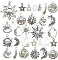 versatile 100g craft supplies: antique silver sun moon stars charms for diy necklace bracelet crafting - 80pcs - m250 logo