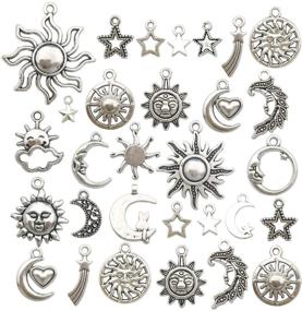 img 4 attached to Versatile 100g Craft Supplies: Antique Silver Sun Moon Stars Charms for DIY Necklace Bracelet Crafting - 80pcs - M250