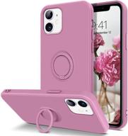 📱 domaver deep purple iphone 12/12 pro case - slim silicone rubber, 360 ring holder, kickstand, car mount - microfiber protective cover for iphone 12/12 pro 5g 6.1 inch logo