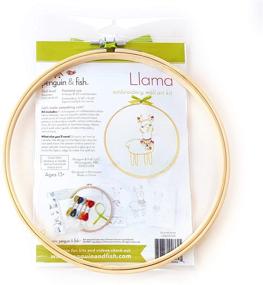 img 1 attached to 🐧 Penguin & Fish Llama Hand Embroidery DIY Craft Kit: Learn French Knot & Backstitch | 8 inch Hoop | 6 Strand Cotton Floss | Fun for Kids Crafts Boys Girls