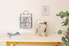 img 1 attached to PENGKE Hanging Wall Files Magazine Holder - Stylish Metal Wire Mounted Storage Baskets - Portable File Organizer, Gold Finish