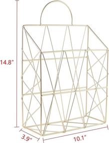 img 3 attached to PENGKE Hanging Wall Files Magazine Holder - Stylish Metal Wire Mounted Storage Baskets - Portable File Organizer, Gold Finish