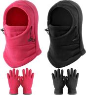 ❄️ cold weather accessories: 2-piece winter windproof balaclava ski cover + 2 pairs of soft fleece gloves for boys and girls (ages 3-9) logo