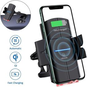 img 3 attached to USAMS Wireless Car Charger Mount - Fast Qi Charging, Auto-Clamping Phone Holder for iPhone/Samsung/Pixel/LG (Black)