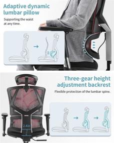 img 3 attached to 🪑 Sihoo Ergonomic Office Chair - Comfortable High Back Desk Chair with Lumbar Support, 3D Armrest, Adjustable Height, Thick Seat Cushion, and Breathable Mesh (Red)