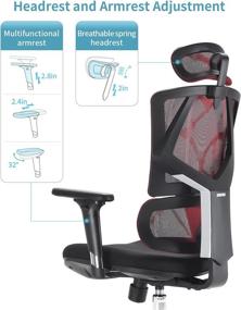 img 2 attached to 🪑 Sihoo Ergonomic Office Chair - Comfortable High Back Desk Chair with Lumbar Support, 3D Armrest, Adjustable Height, Thick Seat Cushion, and Breathable Mesh (Red)