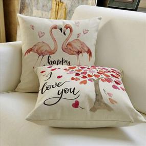 img 1 attached to 🚲 AVOIN Flamingo Love Heart Bicycle Throw Pillow Cover - Valentine's Day Watercolor Design - 18 x 18 Inch - Set of 4