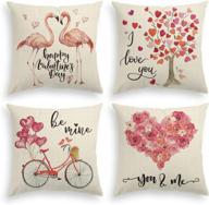 🚲 avoin flamingo love heart bicycle throw pillow cover - valentine's day watercolor design - 18 x 18 inch - set of 4 logo