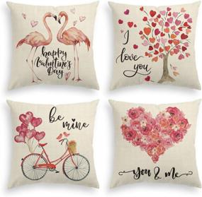 img 4 attached to 🚲 AVOIN Flamingo Love Heart Bicycle Throw Pillow Cover - Valentine's Day Watercolor Design - 18 x 18 Inch - Set of 4