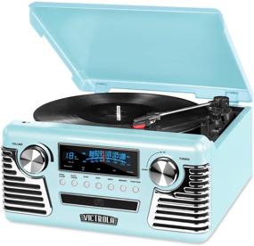 img 1 attached to 🎶 Teal Victrola Retro Record Player with Bluetooth - Enhance Your Listening Experience