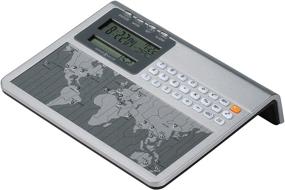 img 1 attached to 🌍 Howard Miller Atlas World Clock and Calculator 645-761 – Sleek Satin Silver Finish, Digital Travel Alarm for Desk, Showcasing 24 Major Cities, and 22 Time Zones