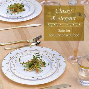 img 2 attached to 🍽️ Charming Dots Collection: Silver Spoons Party 40 PC Disposable Dinnerware Set, Elegant White/Gold Servings