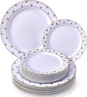 🍽️ charming dots collection: silver spoons party 40 pc disposable dinnerware set, elegant white/gold servings logo