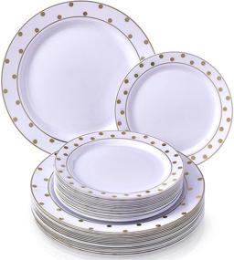 img 4 attached to 🍽️ Charming Dots Collection: Silver Spoons Party 40 PC Disposable Dinnerware Set, Elegant White/Gold Servings