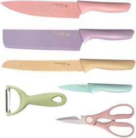 img 4 attached to ZHUJIABAO Colorful 6-Piece Kitchen Knives Set - Professional Carbon Stainless Steel Chef Knives with Non-Stick Coating & Ergonomic Handle, Sharp Knife Boxed Set for Slicing, Paring, and Cooking