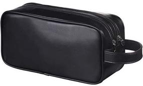 img 1 attached to 👜 HappyDavid Soft PU Leather Travel Toiletry Bag - Premium Men's & Women's Supply Organizer Case (Black)