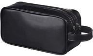 👜 happydavid soft pu leather travel toiletry bag - premium men's & women's supply organizer case (black) logo