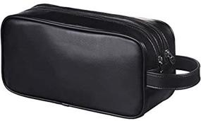 img 4 attached to 👜 HappyDavid Soft PU Leather Travel Toiletry Bag - Premium Men's & Women's Supply Organizer Case (Black)