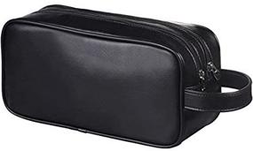 img 2 attached to 👜 HappyDavid Soft PU Leather Travel Toiletry Bag - Premium Men's & Women's Supply Organizer Case (Black)