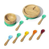 🌿 organic bamboo baby bowl, plate, and spoon set with silicone spoons - eco-friendly (green) logo