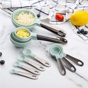 img 3 attached to 🥄 Complete Kitchen Measuring Set: Country Kitchen 12 PC Measuring Cups and Spoons with Gunmetal Stainless Steel Handles - Nesting, Liquid, Dry - Mint Green