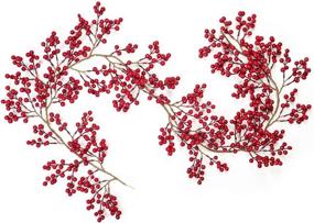 img 4 attached to 🎄 6ft Artificial Red Berry Garland with Bendable Stems for Christmas Fireplace, Stairs, and Table Decorations - Lvydec Red Berry Garland