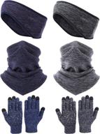 warmth-ensuring syhood neck warmer gaiters: 6-piece set with drawstring fleece headbands, earmuffs, and touchscreen gloves for adults during winter logo