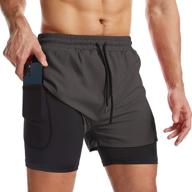 surenow 2 in 1 men's running shorts: quick 🏃 dry athletic shorts with liner, zip pockets, and towel loop logo