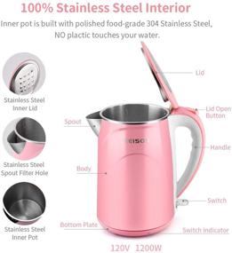 img 3 attached to 🍵 MEISON 1.5L Electric Kettle - Double Wall Stainless Steel Water Boiler, Pink, Auto Shut-Off, Cordless