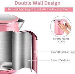 img 2 attached to 🍵 MEISON 1.5L Electric Kettle - Double Wall Stainless Steel Water Boiler, Pink, Auto Shut-Off, Cordless