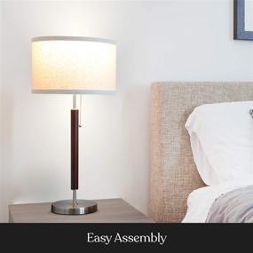 img 1 attached to 🌙 Brightech Carter Nightstand & Side Table Lamp - Sleek Contemporary Bedroom Lamp for Gentle Bedside Lighting - Stainless Steel & Wood Finish