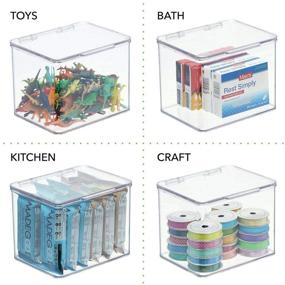 img 1 attached to 📦 mDesign Stackable Plastic Craft, Sewing, Crochet Storage Container Bin: Compact Organizer for Thread, Beads, Ribbon, Glitter, Clay - 6 Pack - Clear with Attached Lid