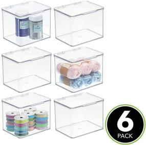 img 3 attached to 📦 mDesign Stackable Plastic Craft, Sewing, Crochet Storage Container Bin: Compact Organizer for Thread, Beads, Ribbon, Glitter, Clay - 6 Pack - Clear with Attached Lid