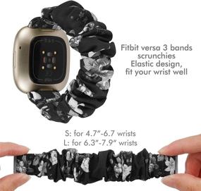 img 3 attached to 🌈 Ремешки TOYOUTHS для Fitbit Versa 3 в стиле Scrunchies - Мягкий эластичный нейлоновый браслет для женщин - Заменяемый ремешок с принтом на ткани