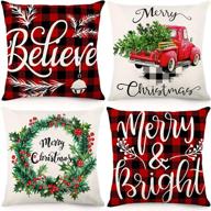 🎄 cdwerd christmas pillow covers: vintage farmhouse buffalo check plaid decor for winter holiday - set of 4 logo