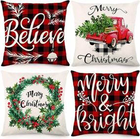 img 4 attached to 🎄 CDWERD Christmas Pillow Covers: Vintage Farmhouse Buffalo Check Plaid Decor for Winter Holiday - Set of 4