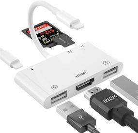 img 4 attached to 🔌 HDMI цифровой AV + USB OTG адаптер: 6 в 1 Камера, считыватель SD-карт для iPhone/iPad, поддержка MIDI-клавиатуры, мыши, HD ТВ/Проектор/Монитор - Подключайте и работайте, без необходимости приложения