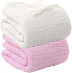 img 4 attached to 👶 Muslin Baby Bath Towels, Ultra Soft Cotton Receiving Blanket for Baby's Sensitive Skin, Extra Large Size 2 Pack 43.3x59 Inches Swaddle Blanket for Newborn Toddler Boy Girl, Baby Registry and Shower Gift