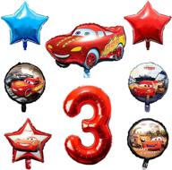 🏎️ pantide 8 packs race car balloons for 3rd birthday kit - double-sided foil balloons, giant red number 3 balloons, let’s go racing birthday party decorations supplies for kids boys race fans logo