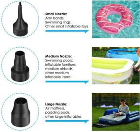 img 2 attached to 🔌 Convenient Electric Air Pump for Inflatables: Inflates Air Mattresses, Boats, Pools, and Rafts- 110V AC Airbed Pump with 3 Nozzles (Black)"