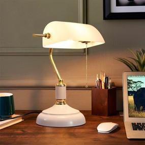 img 2 attached to 💼 Handmade Traditional Bankers Lamp with Pull Chain Switch - Emerald White Glass Shade - Vintage Office Table Light - Antique Style Desk Lamp for Office or Library - Plug-in Fixture