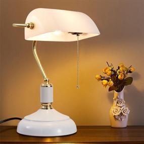 img 1 attached to 💼 Handmade Traditional Bankers Lamp with Pull Chain Switch - Emerald White Glass Shade - Vintage Office Table Light - Antique Style Desk Lamp for Office or Library - Plug-in Fixture