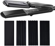 💇 versatile 4-in-1 hair styling tool: ceramic tourmaline flat iron, waver, and curling iron with adjustable temperature, ideal for all hair types - black logo