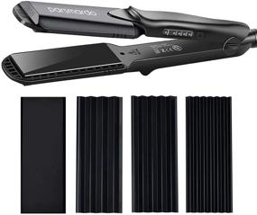 img 4 attached to 💇 Versatile 4-in-1 Hair Styling Tool: Ceramic Tourmaline Flat Iron, Waver, and Curling Iron with Adjustable Temperature, Ideal for All Hair Types - Black