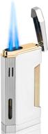 🔥 pilotdiary torch butane lighter - double jet flame, refillable, windproof, automatic flip cap - father's gift, gold/silver (butane not included) logo