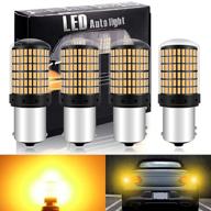 🔆 qoope pack of 4 super bright 3014 144smd led bulbs for turn signal blinker lights - amber / yellow 12-24v dc - 1056 bau15s 7507 12496 5009 py21w - side marker light logo